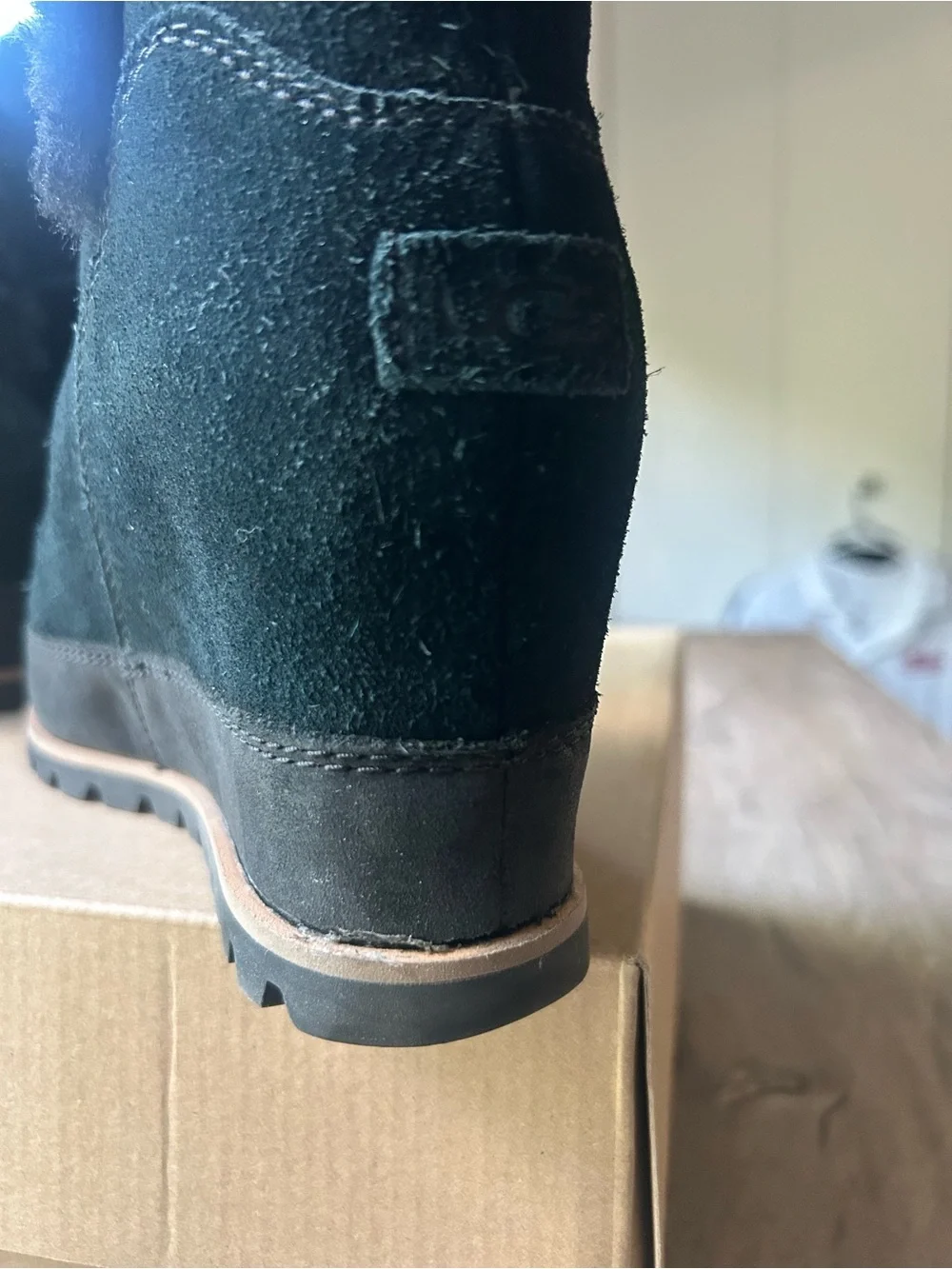 UGG Mavella Black Suede Shearling Wedge Ankle Boot.  Sz 9.